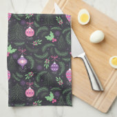 Paars kerstsierpatroon theedoek (Quarter Fold)