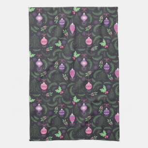 Paars kerstsierpatroon theedoek