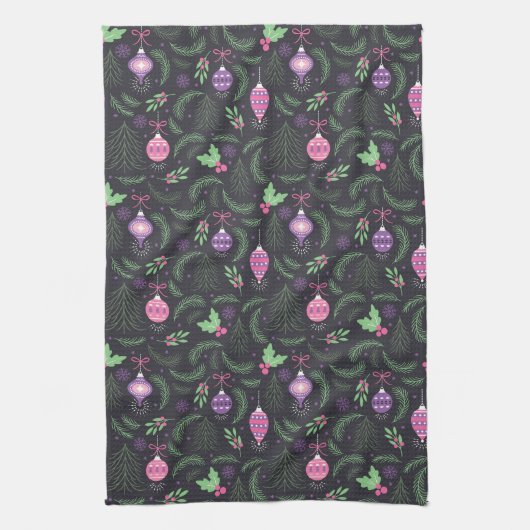 Paars kerstsierpatroon theedoek (Verticaal)