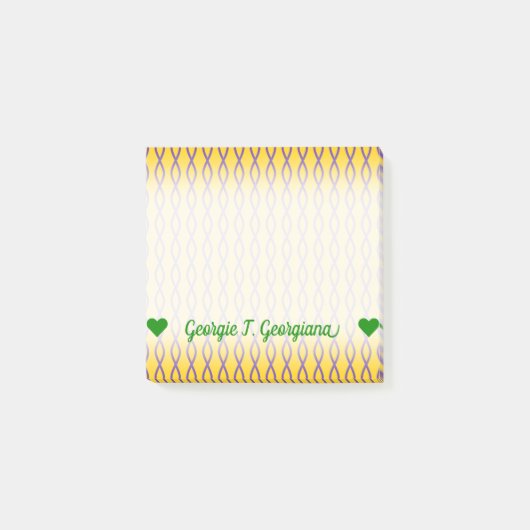 Paars kettingachtig patroon op een gele achtergron post-it® notes (Voorkant)