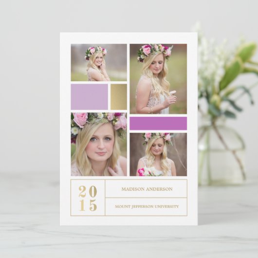 Paars kleurenblok  | Uitnodiging tot Afstuderen (Staand voorkant)