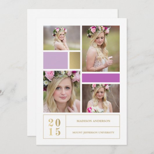 Paars kleurenblok  | Uitnodiging tot Afstuderen (Voorkant / Achterkant)