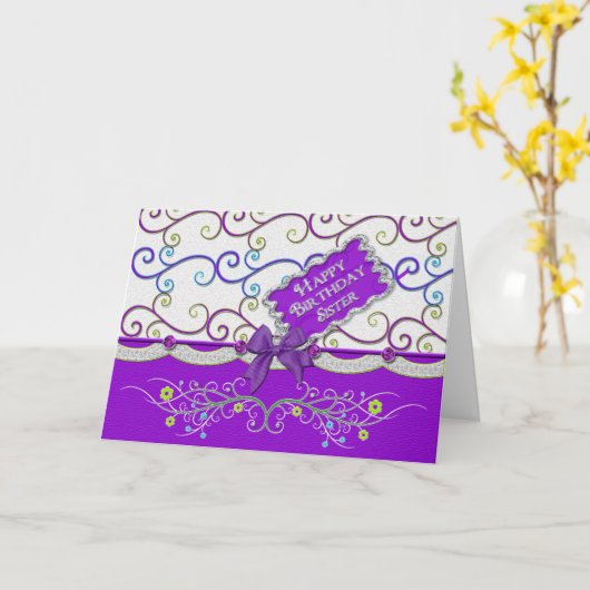 Paars/Kleurrijke Birthda, Zuster, Wervelingen & Kaart (Gele Bloem)