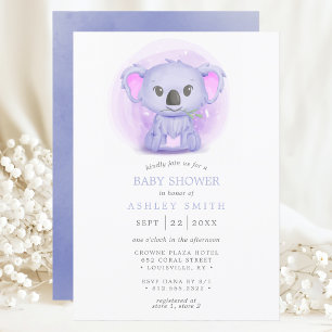 Paars Koala Cute Whimsical Waterverf Baby shower Kaart