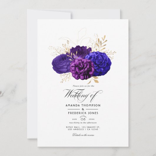  Paars, koninklijk blauw en goudbloedig huwelijk Kaart (Voorkant)