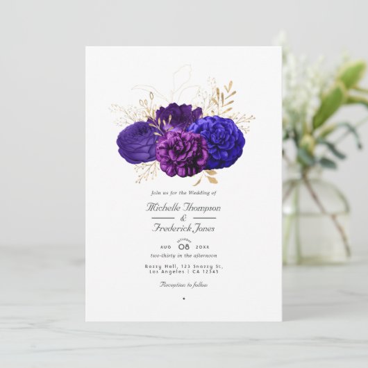 Paars, koninklijk blauw en goudbloedig huwelijk Kaart (Staand voorkant)