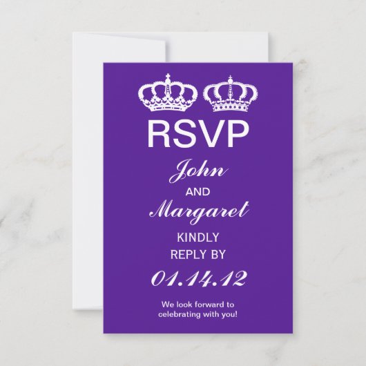 Paars Koninklijk Koppel RSVP Kaart (Voorkant)