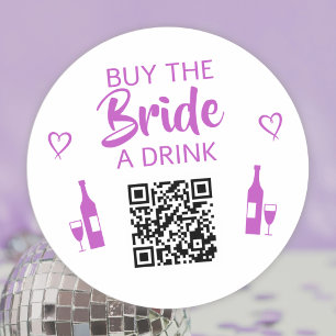 Paars Koop de Bruid een Drink QR Code Meidenavond Ronde Sticker