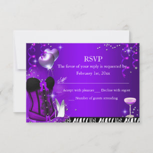 Paars korset & zebra vrijgezellenfeest RSVP Kaartje