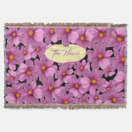 Paars kosmos-ventilatorontwerp op een zwarte achte deken