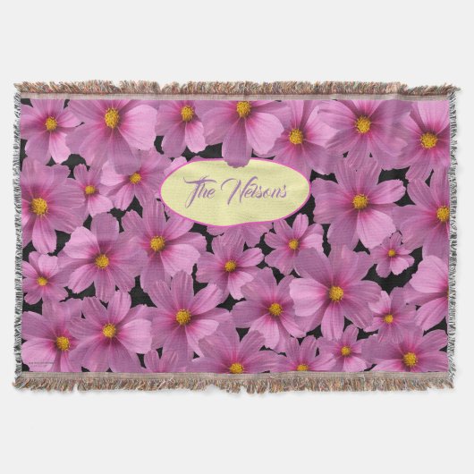 Paars kosmos-ventilatorontwerp op een zwarte achte deken (Voorkant)