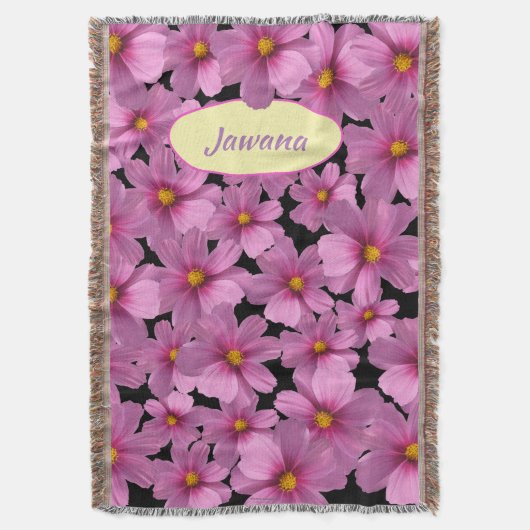 Paars kosmos-ventilatorontwerp op een zwarte achte deken (Voorkant Verticaal)