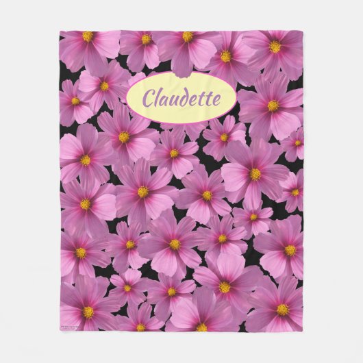 Paars kosmos-ventilatorontwerp op een zwarte achte fleece deken (Voorkant)