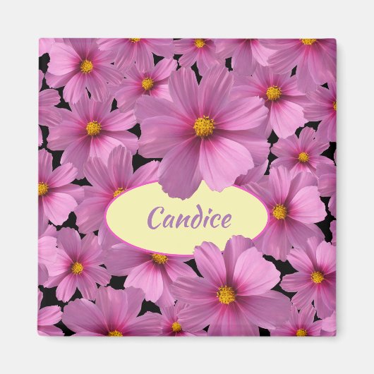 Paars kosmos-ventilatorontwerp op een zwarte achte magneet (Voorkant)