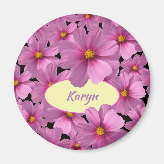 Paars kosmos-ventilatorontwerp op een zwarte achte magneet (Voorkant)