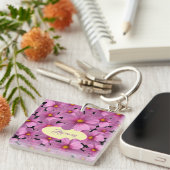 Paars kosmos-ventilatorontwerp op een zwarte achte sleutelhanger (Voorkant Rechts)