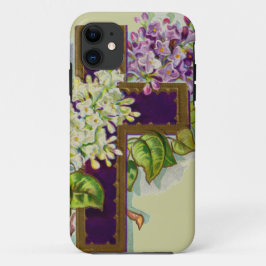 Paars kruis met bloemen iPhone 11 hoesje
