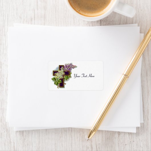 Paars kruis met bloemen etiket (Insitu)