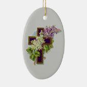 Paars kruis met bloemen keramisch ornament (Rechts)