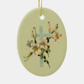 Paars kruis met bloemen keramisch ornament (Achterkant)