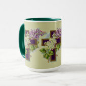 Paars kruis met bloemen mok (Voorkant links)