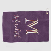 Paars kunstleder Unieke 3 kleurenmonogram Golfhanddoek (Horizontaal)