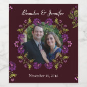 Paars label voor aangepaste fotoweddenschappen wijn etiket (Enkel label)