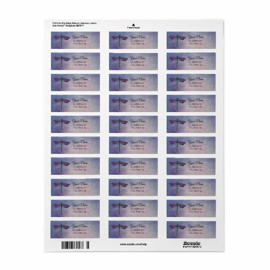 Paars label voor Dragonfly-retouradres (Full Sheet)