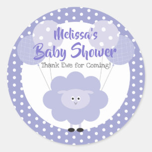 Paars Lamb Cute Modern Baby shower Dank u Ronde Sticker
