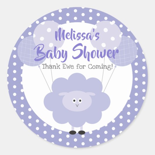 Paars Lamb Cute Modern Baby shower Dank u Ronde Sticker (Voorkant)