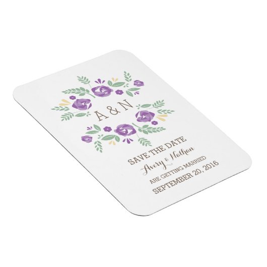 Paars landelijk bloemmonogram Opslaan datum Magneet (Rechterzijde)