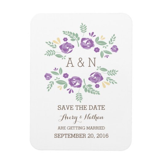 Paars landelijk bloemmonogram Opslaan datum Magneet (Verticaal)