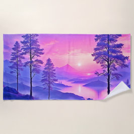 Paars landschapskunst met zonsondergang strandlaken