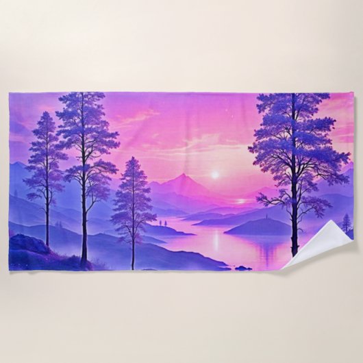 Paars landschapskunst met zonsondergang strandlaken (Voorkant)