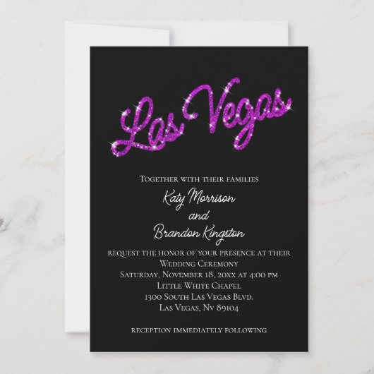 Paars Las Vegas Sparkles Wedding Invitation Kaart (Voorkant)