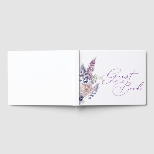 Paars + lavendel bloemengastenboek gastenboek (Volledig)