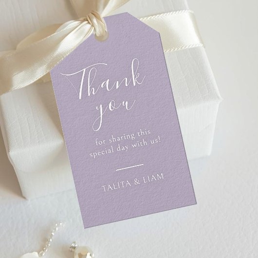 Paars Lavendel | Chic Script Bedankt Trouwkaart Cadeaulabel