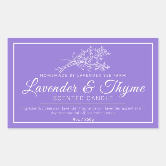 Paars lavendel- en tijmkaarskaarsen rechthoekige sticker (Voorkant)