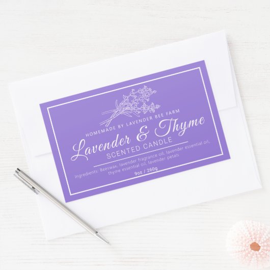 Paars lavendel- en tijmkaarskaarsen rechthoekige sticker (Envelop)