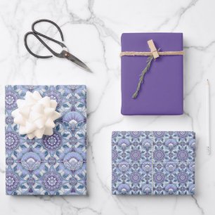 Paars, Lavendel, Sering, Blauw & Witte Art Deco  Inpakpapier Vel