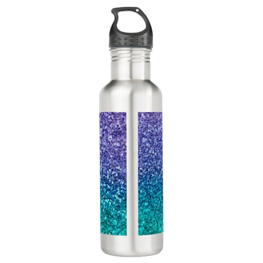 Paars Lavendel & Turquoise Groen Glitter Feest Waterfles (Achterkant)