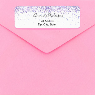 Paars lavendel wit confetti retouradres etiket