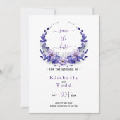 Paars Lavendel & Zilver Bloemig Save the Date Kaart (Voorkant)