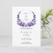 Paars Lavendel & Zilver Bloemig Save the Date Kaart (Staand voorkant)