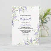 Paars Lavender Floral 13th Birthday Invite Kaart (Staand voorkant)