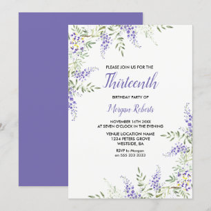  Paars Lavender Floral 13th Birthday Invite Kaart