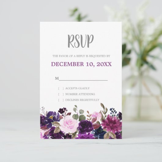Paars Lavender Floral Boho Wedding RSVP (Staand voorkant)