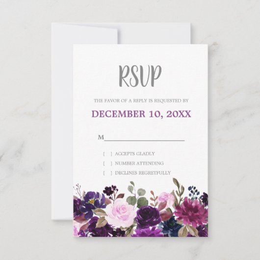 Paars Lavender Floral Boho Wedding RSVP Kaartje (Voorkant)