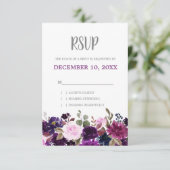 Paars Lavender Floral Boho Wedding RSVP Kaartje (Staand voorkant)