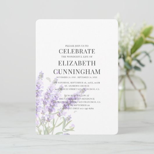 Paars Lavender Floral Memorial Kaart (Staand voorkant)